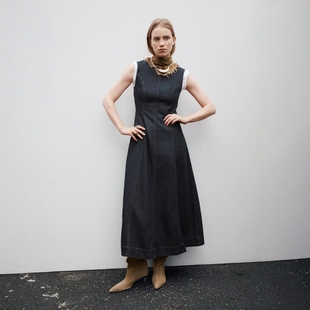 背心牛仔迷笛连衣裙 棉质竖纹饰无袖 7484054 女装 ZA外贸出口新品