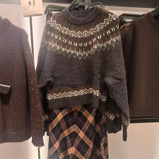 菱形纹提花针织衫 ZA外贸出口女装 法国袖 秋冬新品 2893178 新款