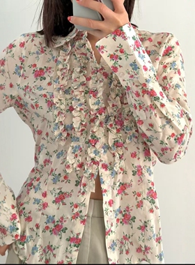 ZA外贸出口女装纯欲温柔小碎花印花内外搭叠层装饰衬衫 2247415