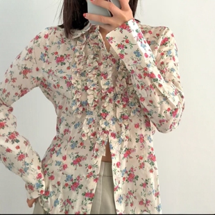 饰衬衫 2247415 纯欲温柔小碎花印花内外搭叠层装 ZA外贸出口女装