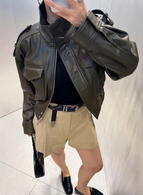 ZA外贸出口女装秋冬新款美式复古飞行员PU仿皮短外套 4749701 533