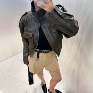 4749701 ZA外贸出口女装 复古飞行员PU仿皮短外套 美式 533 秋冬新款