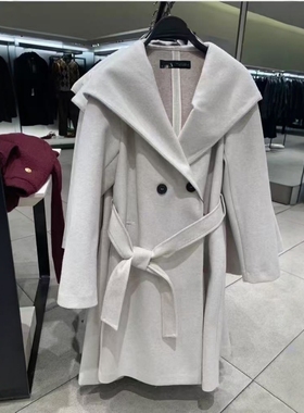 ZA外贸出口女装秋冬多色选双襟排扣休闲软质连帽大衣外套3046273