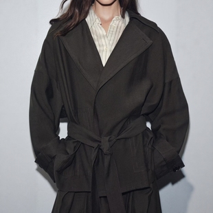 飘逸外套 6136244737 6136245极简质感腰带风衣式 ZA外贸出口女装