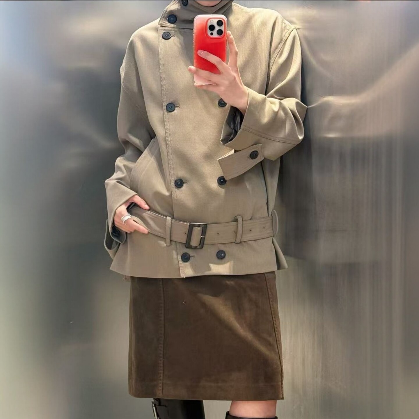ZA外贸出口女装春季立领防风双襟飘逸休闲宽松配腰带外套9631001