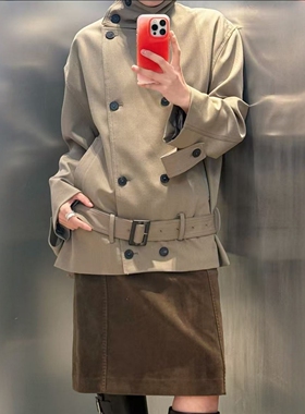 ZA外贸出口女装春季立领防风双襟飘逸休闲宽松配腰带外套9631001