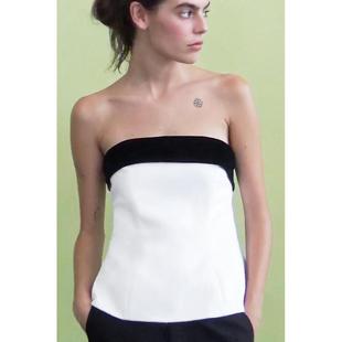 一字领蝴蝶结饰飘带撞色抹胸上衣9003420 女装 ZA外贸出口秋季 新品