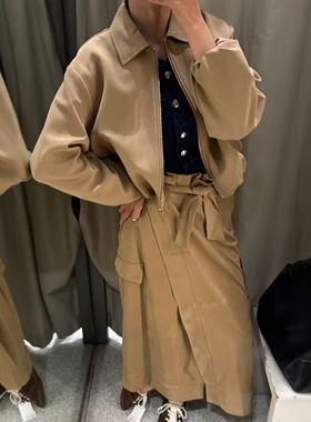 ZA外贸出口抗皱面料翻领拉链蓬蓬商务行政夹克外套女 8372246 704