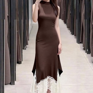 假两件纯欲蕾丝拼接长垂顺连衣裙5039236 法式 ZA外贸出口女装 新款