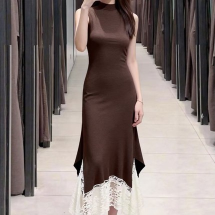 ZA外贸出口女装新款法式假两件纯欲蕾丝拼接长垂顺连衣裙5039236