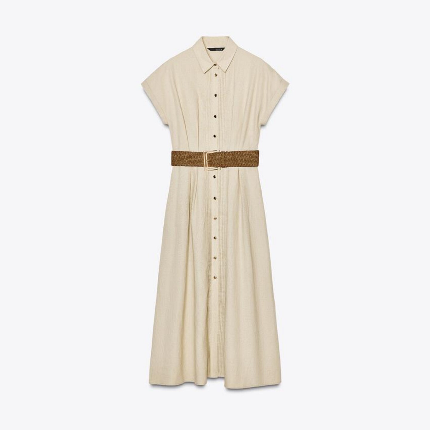 ZA外贸出口女装新款排扣装饰气质感高定配腰带亚麻连衣裙8372105