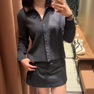 2756 ZA外贸出口女装 饰人造皮草效果翻领针织外套 排扣装 105 新款