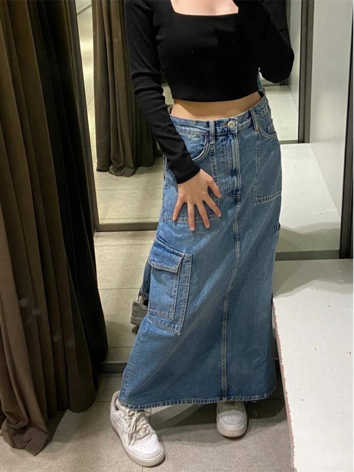 ZA外贸出口秋季新品伐木工装大口袋显瘦牛仔半身裙女8197990 400