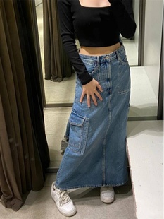 大口袋显瘦牛仔半身裙女8197990 伐木工装 400 新品 ZA外贸出口秋季