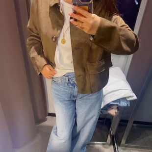 夹克外套4968224 风口袋饰反绒皮效果短款 ZA外贸出口美式 工装