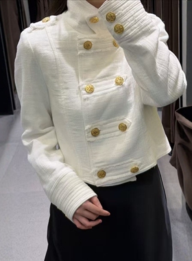 ZA外贸出口女装新款法式复古宫廷风华贵镀金排扣双襟外套2749115
