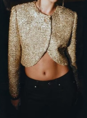 ZA外贸出口女装新品金属色线结构短外套短款小西装9526895