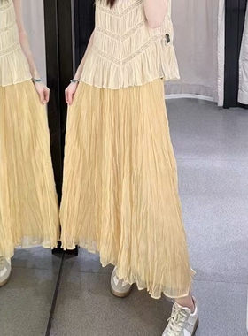 ZA外贸出口 新款女装多巴胺黄色皱痕效果迷笛裙半身裙4786099 306