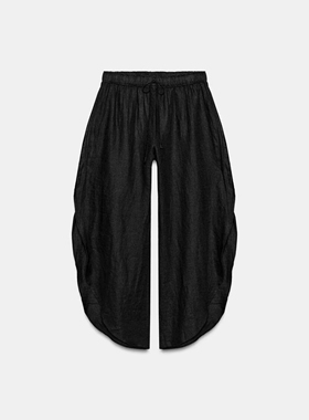 ZA外贸出口女装新品宽松度假风飘逸感开叉亚麻弯刀休闲裤1936334