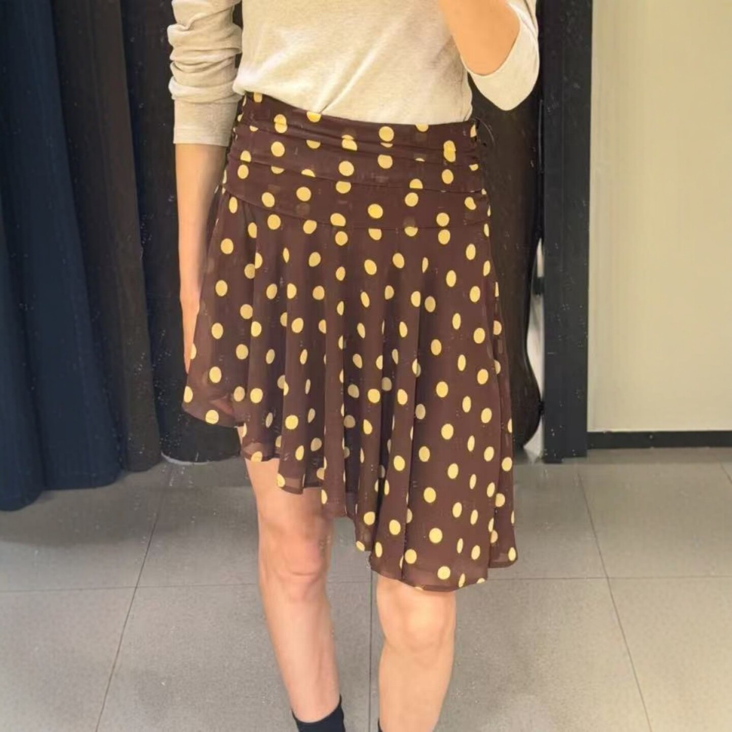 ZA外贸出口女装新款甜辣风中腰波点打褶不对称半身裙 4661409 087