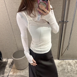 T恤打底衫 羊毛混纺叠层高领长袖 3431628 半透明修身 ZA外贸出口女装