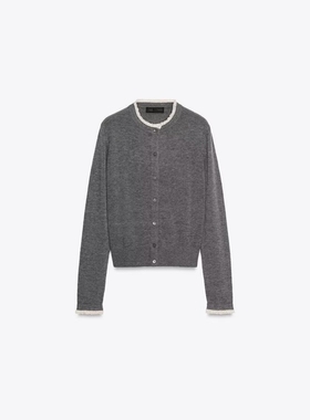 ZA外贸出口女装软糯系温柔风白色小花边拼接针织开衫外套 3920760