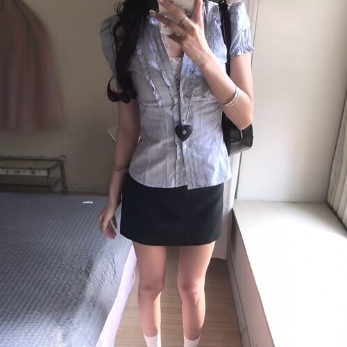 法式花边装饰叠层装饰府绸衬衫