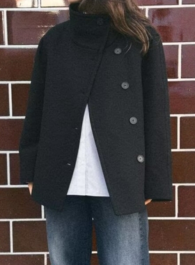 ZA外贸出口女装冬宽松版型立领防风美式大码短款大衣外套 2077319