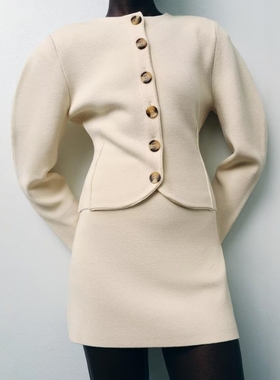 ZA外贸出口5536107平针厚重面料排扣素面修身纽扣针织外套5536108