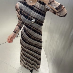 ZA外贸出口新品 连衣裙女5039283 耐看型格子绢网气质温柔圆领长袖