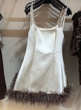 ZA外贸出口女装新款美式辣妹大露背羽饰丝缎质感连衣裙4772207