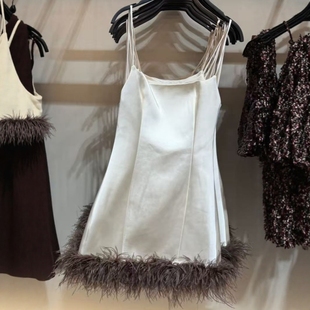 辣妹大露背羽饰丝缎质感连衣裙4772207 美式 ZA外贸出口女装 新款