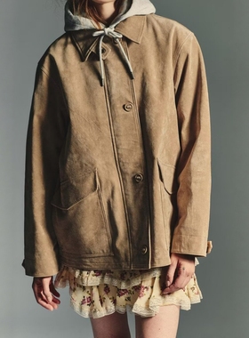 ZA外贸出口女装美拉德穿搭浅棕老爹风绒面质感皮革外套 4341701