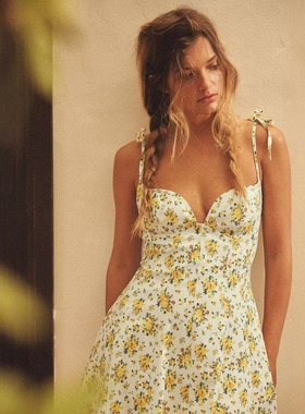 ZA外贸出口新品海边度假风碎花吊带花朵印花府绸连衣裙女 3152346