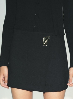 ZA外贸出口辣妹风金属搭扣装饰双层内里不对称裙裤短裙 1971240