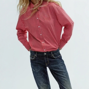 8823531 多色选后背打结设计格纹府绸宽松衬衫 ZA外贸出口女装 新款