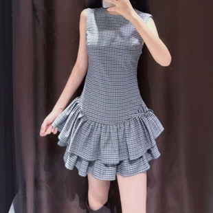 式 小网格分层下摆背心连体裤 连衣裙4764869 新款 ZA外贸出口女装
