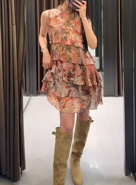 ZA外贸出口气质新品女装无袖印花叠层装饰迷你连衣裙9003169 330