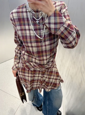 ZA外贸出口女装秋冬新款收腰叠层装饰格子迷你连衣裙9632152