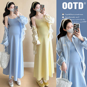 显瘦长裙蕾丝防晒衬衫 孕妇套装 洋气吊带连衣裙修身 时尚 两件套 夏季