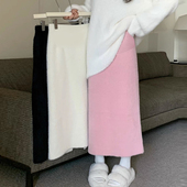 孕妇装 宽松一步裙百搭A字裙春秋 时尚 秋冬水貂绒半身裙中长款 韩版