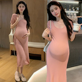 夏季 孕妇夏装 开叉小个子孕妇裙子薄款 显瘦时尚 冰丝针织连衣裙修身