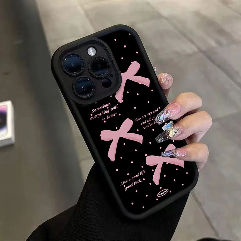 少女风蝴蝶结波点手机壳iPhone硅胶保护套黑色蝴蝶全包防摔适用苹果17/16e/15promax/14plus/13潮12/11/xr/xs