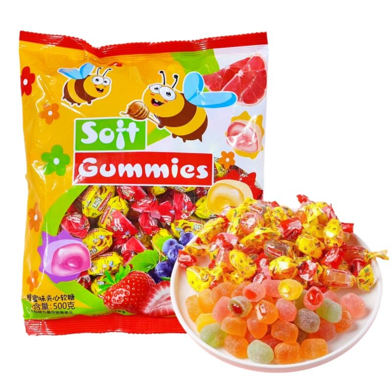 小蜜蜂夹心软糖糖果果汁俄罗斯风味水果爆浆喜糖休闲混合年货零食