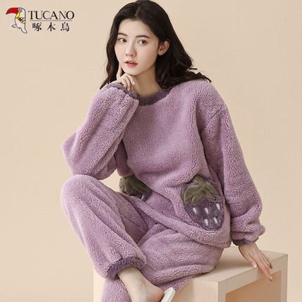 俞兆林新款珊瑚绒睡衣女秋冬款法兰绒加绒加厚冬季保暖可爱家居服