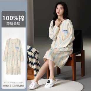 2025年睡裙女春秋季纯棉长袖高颜值休闲连衣裙秋冬款睡衣女可外穿