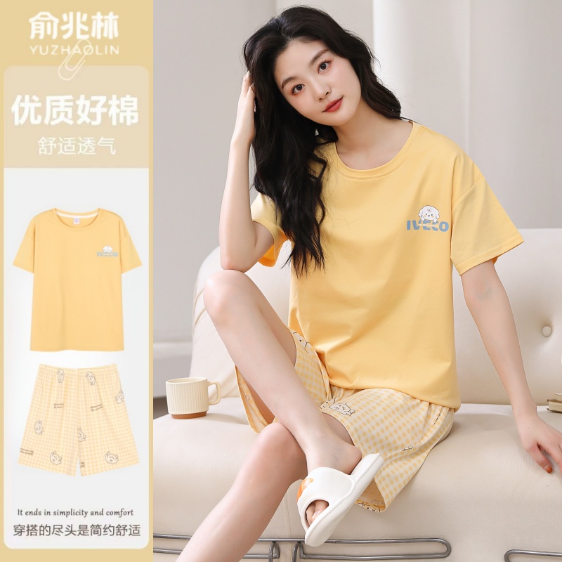 俞兆林睡衣女夏季纯棉短袖短裤2025新款全棉薄款可外穿家居服套装