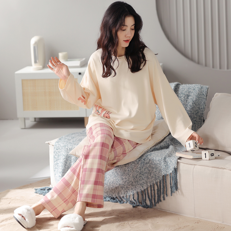 俞兆林睡衣女春秋款纯棉长袖夏季全棉圆领可外穿家居服套装女
