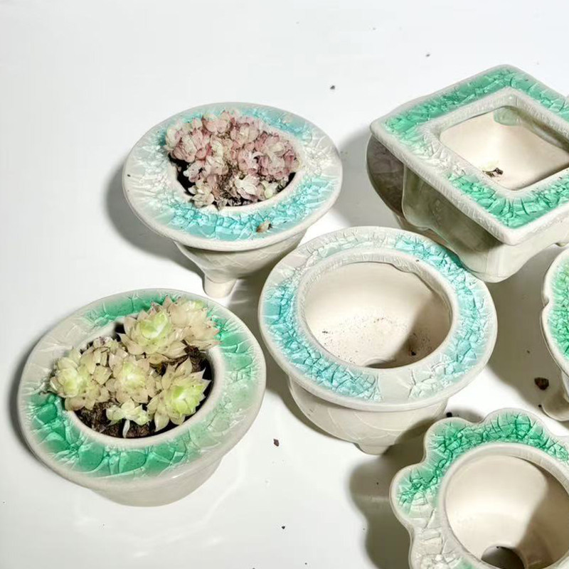 多肉花盆简约陶瓷个性开片冰裂琉璃创意清新桌面控型透气特价包邮图片