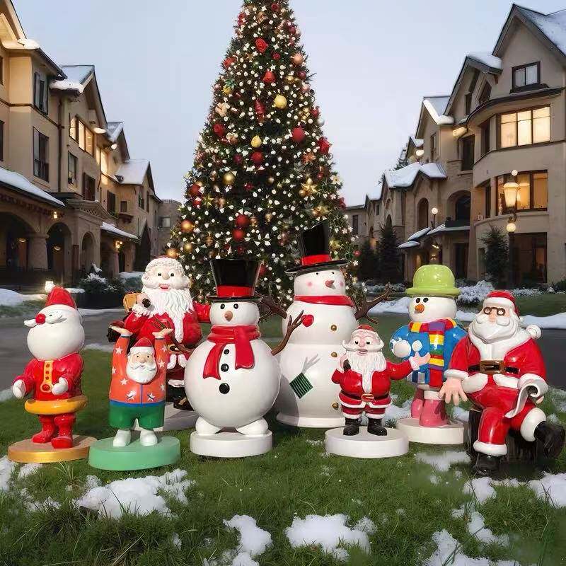卡通发光雪人圣诞老人雕塑玻璃钢